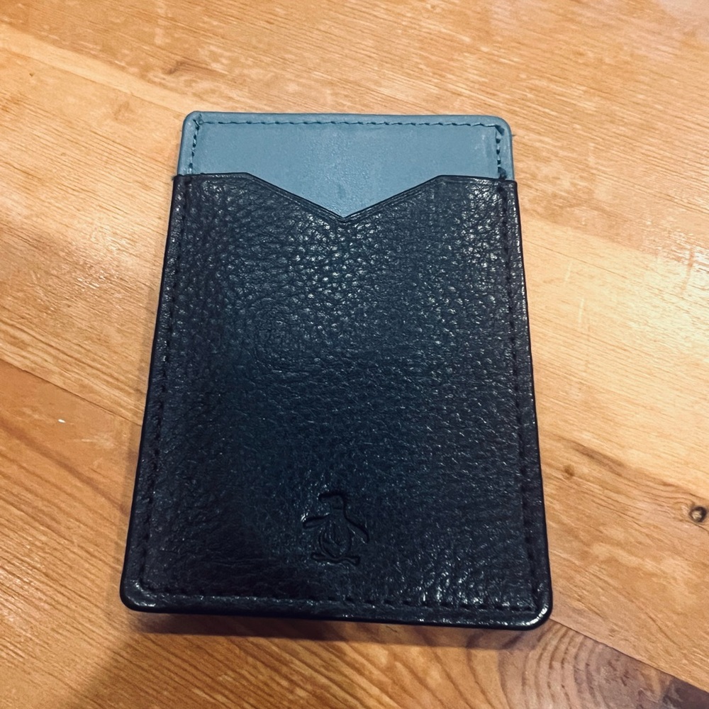 Original Penguin Leather Card Holder Wallet Black Blue Minimalist Card Case NWT